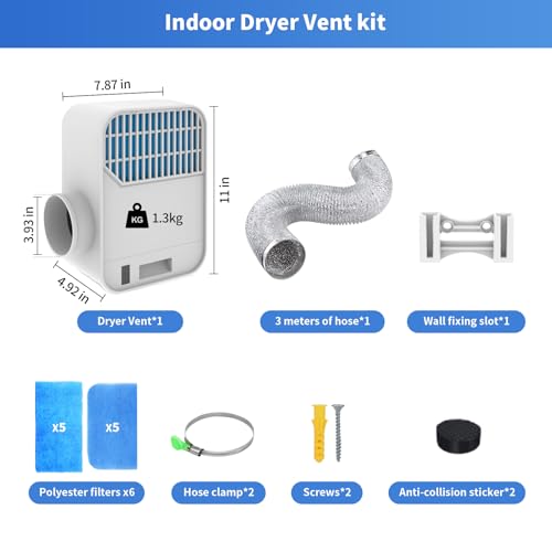BYOFI Upgrade 3-in-1 Indoor Dryer Vent Kit, Dryer Vent Box for Electric Dryer Have ABS Screen Filter, Polyester Filter, Water Drawer System Triple Filtration, Proviide Polyester Filters Set&1 Hose - Image 3