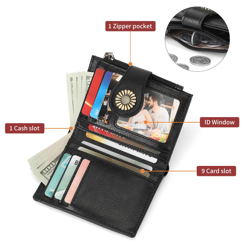 SENDEFN Small Wallets for Women Bifold RFID Blocking Leather Card Holder Compact Wallet with Zipper Coin Pocket - Image 3