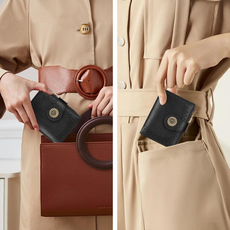 SENDEFN Small Wallets for Women Bifold RFID Blocking Leather Card Holder Compact Wallet with Zipper Coin Pocket - Image 5
