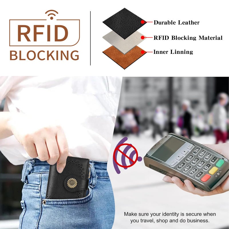 SENDEFN Small Wallets for Women Bifold RFID Blocking Leather Card Holder Compact Wallet with Zipper Coin Pocket - Image 2