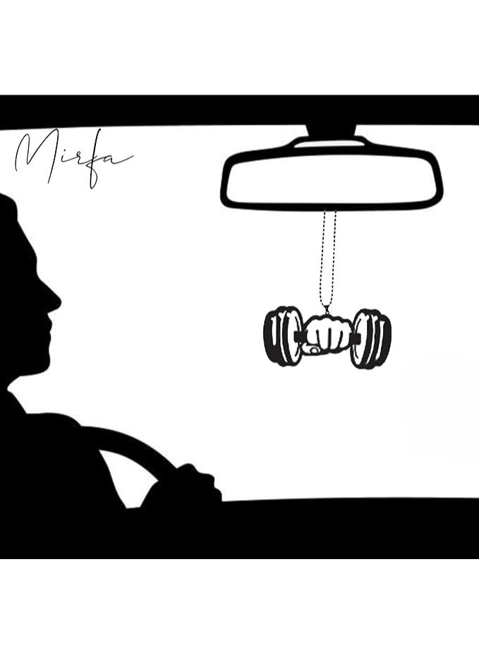 MIRFA Rearview Mirror Hanging Pendant - Wood - Black (Dumbbell Grip) - Image 3