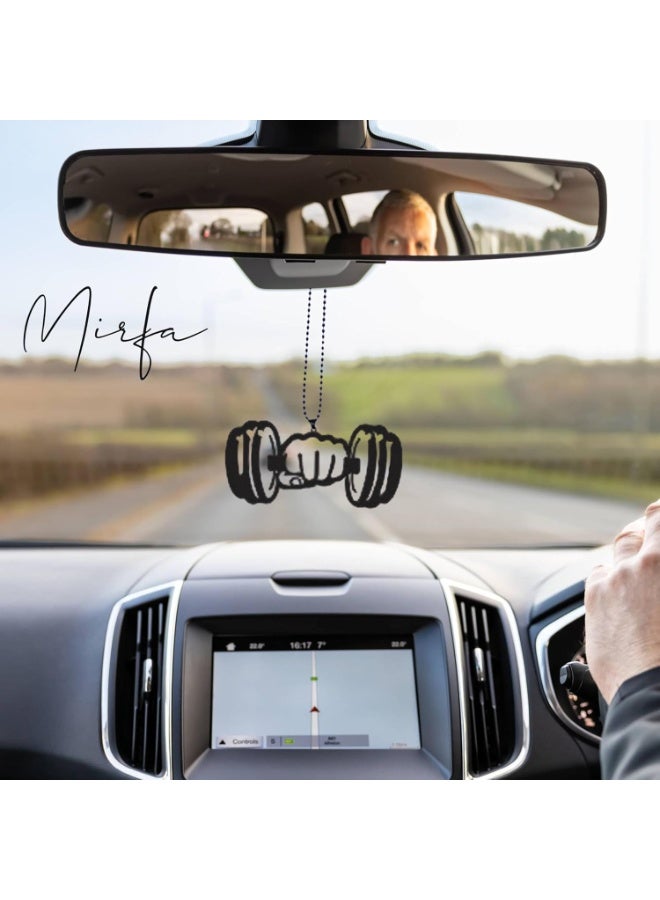 MIRFA Rearview Mirror Hanging Pendant - Wood - Black (Dumbbell Grip) - Image 5