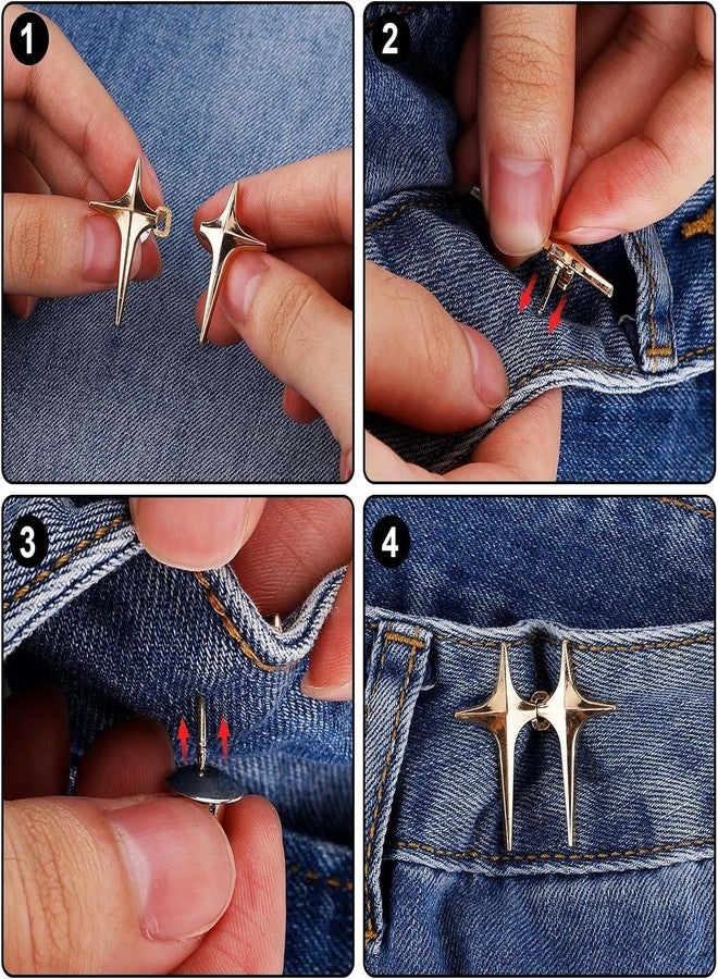 MGNLR Instant Jeans Button Pins Waist Tightener Set, Make The Waist Fit for Skirt Pants Robe, No Sewing Required Adjustable Waist Buckle for Loose Jeans Pants (2 pcs Silver Star) - Image 3