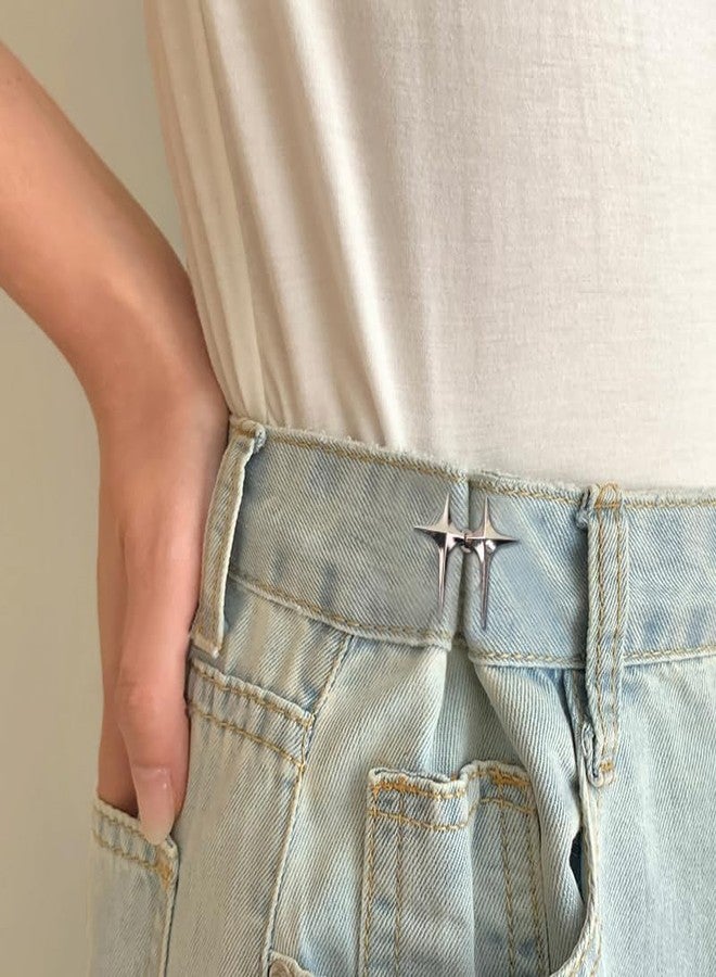 MGNLR Instant Jeans Button Pins Waist Tightener Set, Make The Waist Fit for Skirt Pants Robe, No Sewing Required Adjustable Waist Buckle for Loose Jeans Pants (2 pcs Silver Star) - Image 2