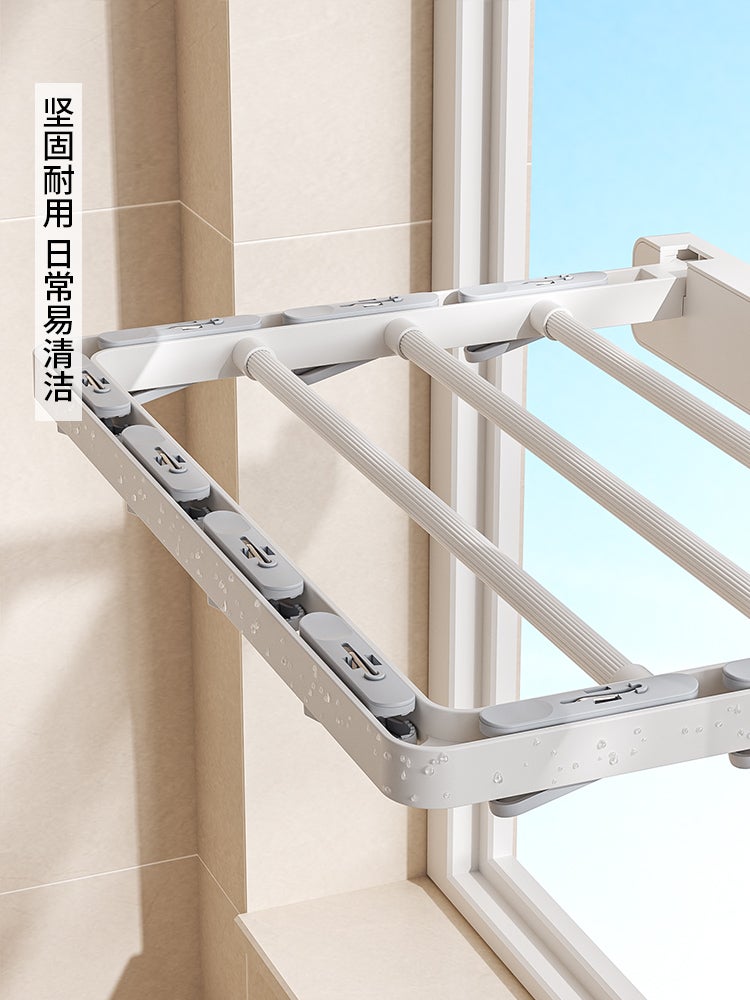 XH-88042 Hongsheng Xinhua Wall-Mounted Folding Drying Rack with 10 Clips - Image 4