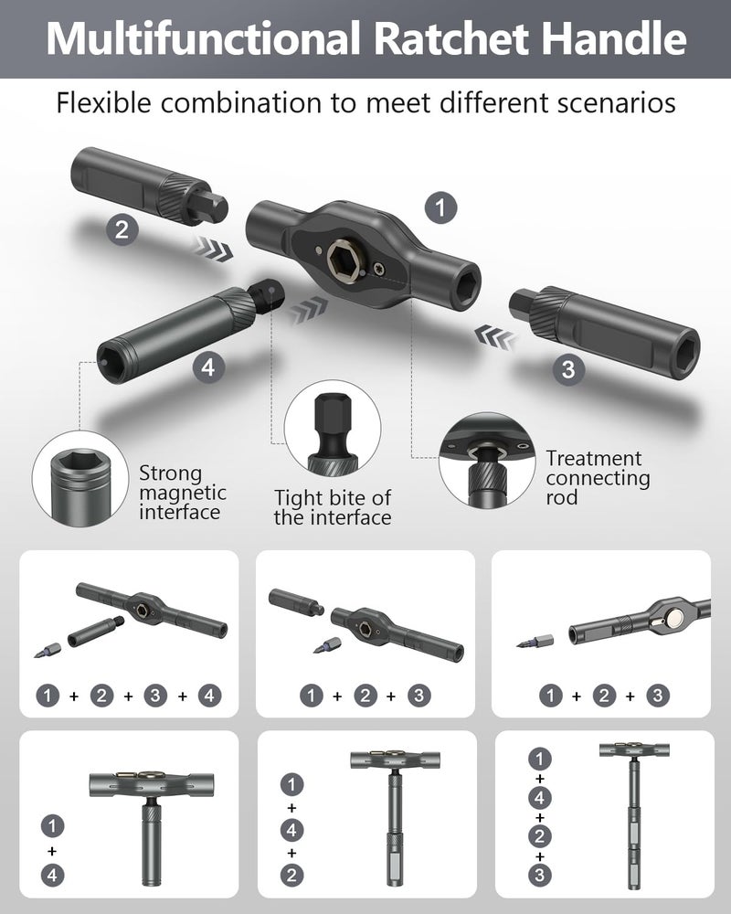 ORIA 42 in 1 Magnetic Screwdriver Set, Multi Bit Ratchet Screwdriver Set With T Handle, Portable Storage Case, DIY Repair Tool Kit for Electronic Repair, Furniture, Bicycle, Computer, Grey - Image 3