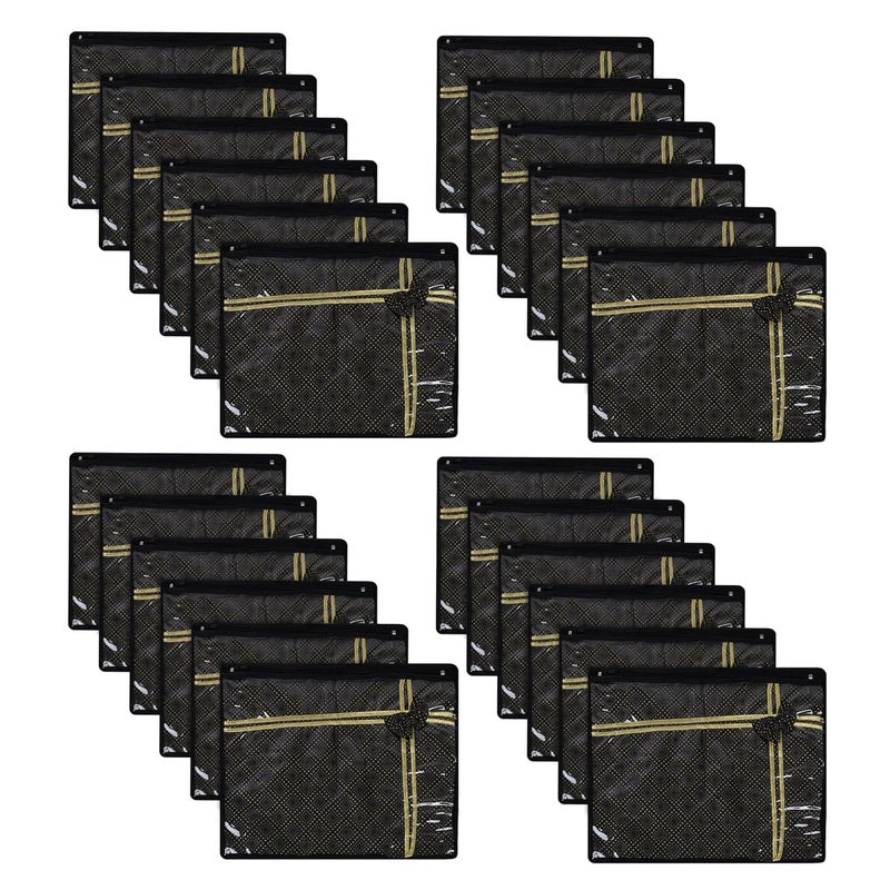 Kuber Industries Kuber Industries Saree Storage Bag Clothes Storage Bag Wardrobe Storage Bag Single Packing Cloth Storage Bag Top Visible Window Saree Bag Bow Golden Dot Pack of 24 Black - Image 1