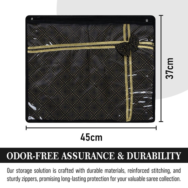 Kuber Industries Kuber Industries Saree Storage Bag Clothes Storage Bag Wardrobe Storage Bag Single Packing Cloth Storage Bag Top Visible Window Saree Bag Bow Golden Dot Pack of 24 Black - Image 3