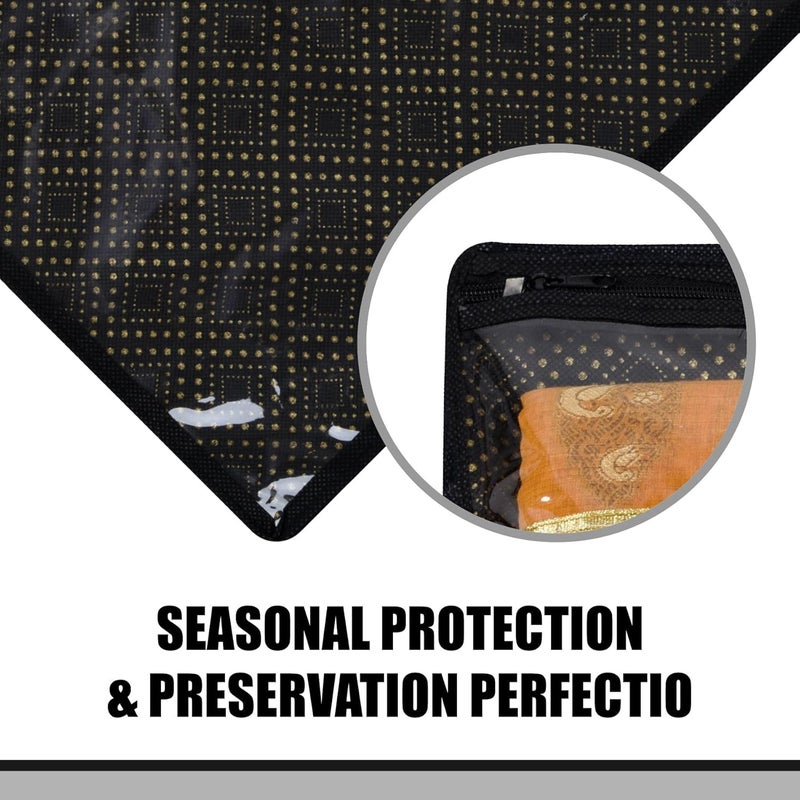 Kuber Industries Kuber Industries Saree Storage Bag Clothes Storage Bag Wardrobe Storage Bag Single Packing Cloth Storage Bag Top Visible Window Saree Bag Bow Golden Dot Pack of 24 Black - Image 5