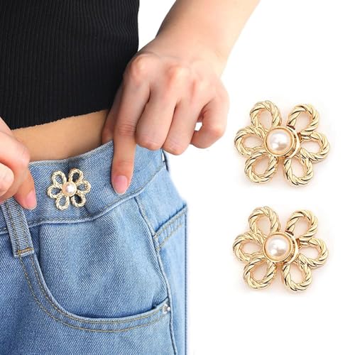 LUVINA Pant Waist Tightener, Adjustable Jeans Buttons for Women, Instant Jeans Button Pins for Pants Jeans Skirts - Pant Waist Tightener 2 pcs (Gold Color) - Image 1