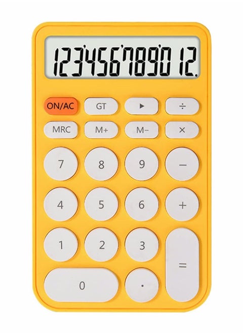 Desk Basic Cute Calculator, SYOSI Small Portable Standard Calculator 12 Digit Dual Power Handheld Desktop with Large LCD Display and Sensitive ons, No Noise (Yellow)