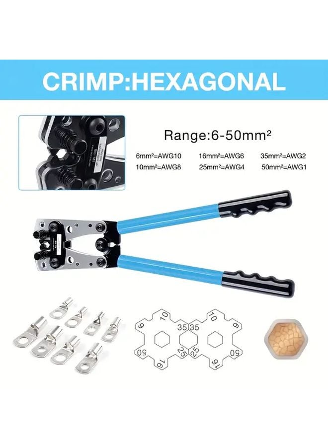 HX 50B Professional Crimping Pliers Kit With 60 Copper Ring Terminals For Battery Cable - Image 4