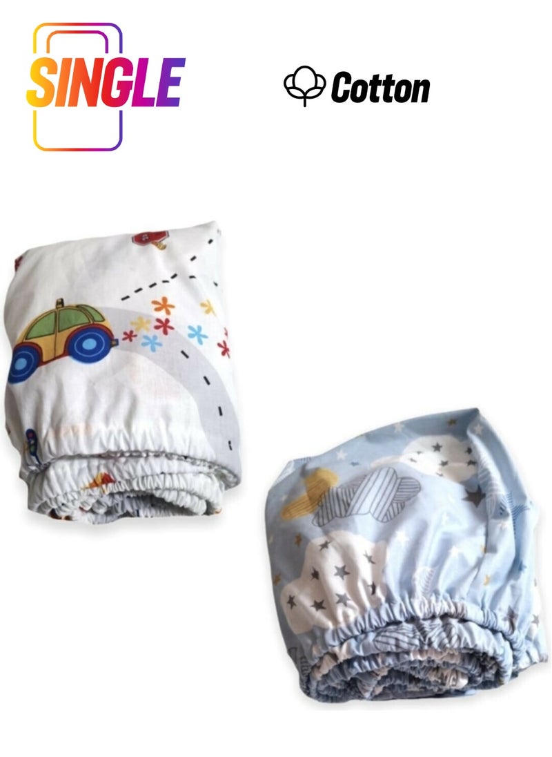 Bebek Özel Baby Special Cotton Baby and Kids Fitted Sheet Blue Moon and Traffic 100X160 (2 Pieces) 