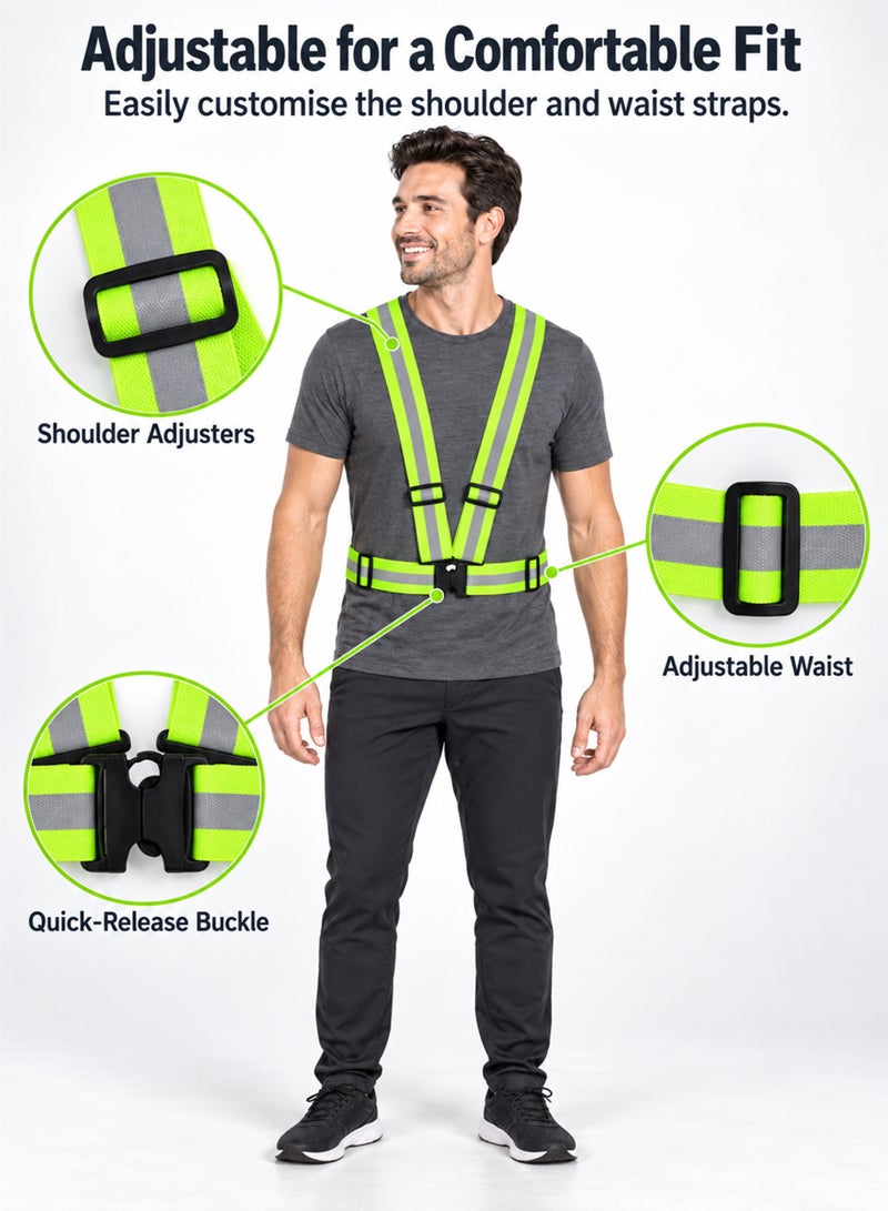 R.VIHAN Adjustable Reflective Safety Vest High Visibility Jacket – Fluorescent Green & Orange Safety Harness Belt for Construction, Traffic Control, Cycling, Running & Warehouse Work – Unisex Free Size - Image 2
