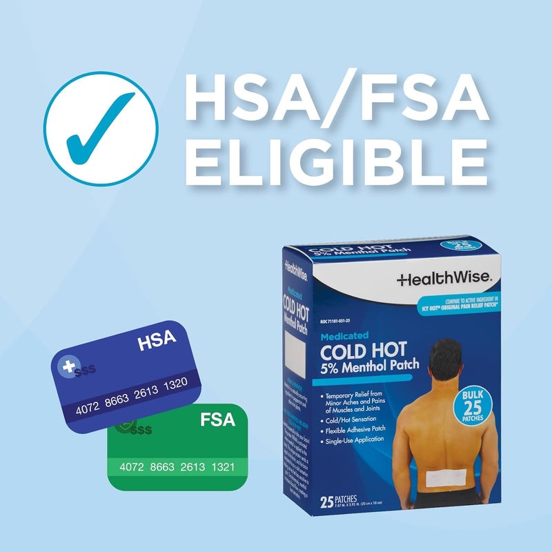 HealthWise لصقة مهدئة بالمنثول الساخن والبارد 5 منثول للظهر والمناطق الكبيرة 787 × 393 25 عدداً خالية من البارابين تخفف الآلام والانزعاجات الطفيفة - Image 5