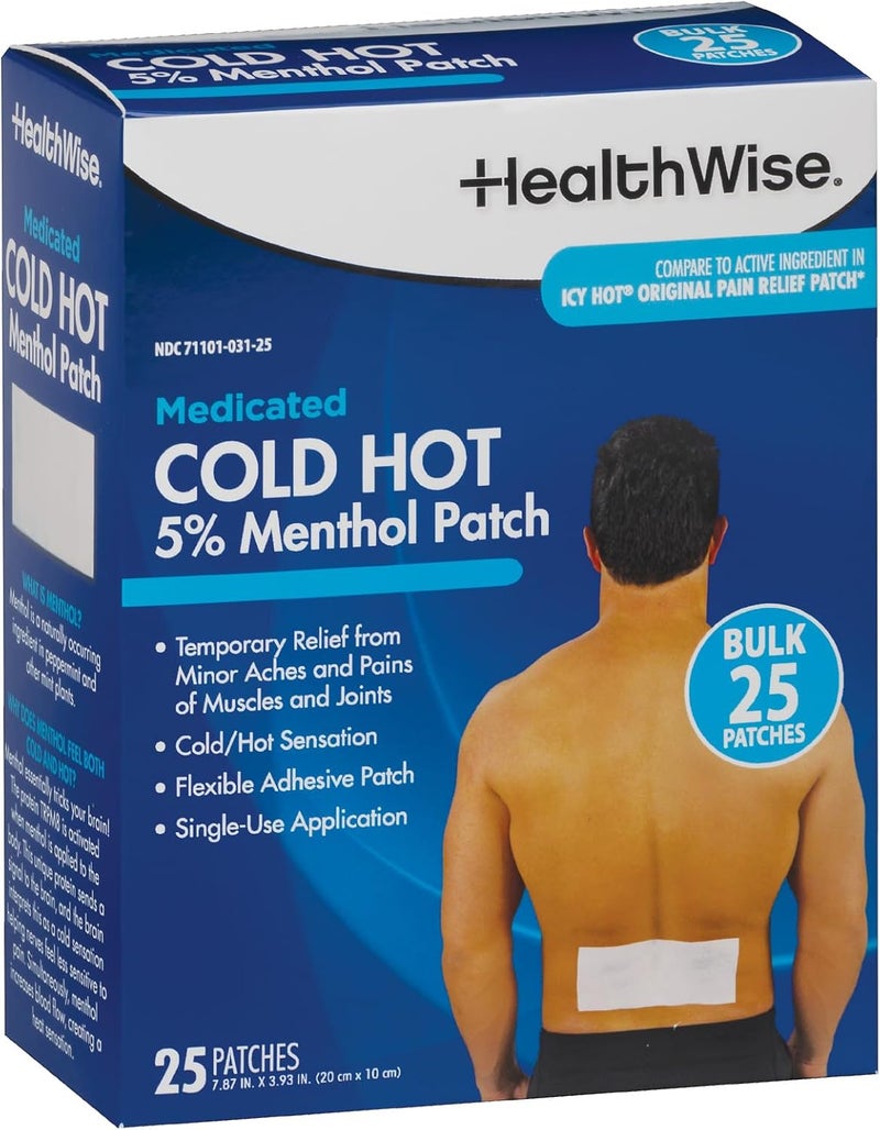 HealthWise لصقة مهدئة بالمنثول الساخن والبارد 5 منثول للظهر والمناطق الكبيرة 787 × 393 25 عدداً خالية من البارابين تخفف الآلام والانزعاجات الطفيفة - Image 1