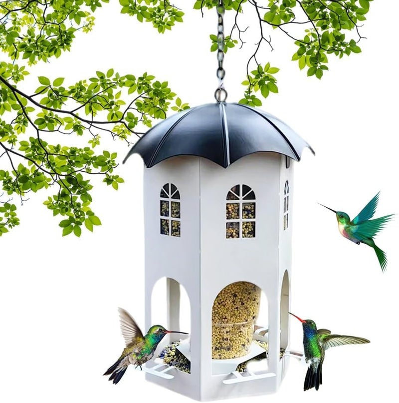 Azonee Metal Hanging Bird Feeder for Outdoors – Wild Bird Feeder with Circular Perch, Durable Weather-Resistant Design for Garden, Yard, Lawn, or Patio – Hanging Bird Feeder for Outside Use (White) - Image 1