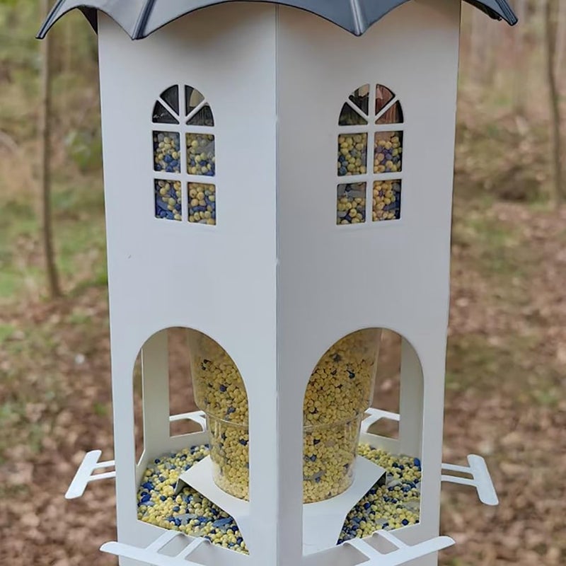 Azonee Metal Hanging Bird Feeder for Outdoors – Wild Bird Feeder with Circular Perch, Durable Weather-Resistant Design for Garden, Yard, Lawn, or Patio – Hanging Bird Feeder for Outside Use (White) - Image 5