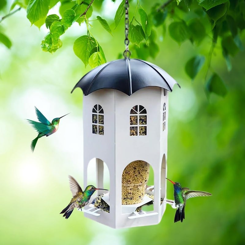 Azonee Metal Hanging Bird Feeder for Outdoors – Wild Bird Feeder with Circular Perch, Durable Weather-Resistant Design for Garden, Yard, Lawn, or Patio – Hanging Bird Feeder for Outside Use (White) - Image 3