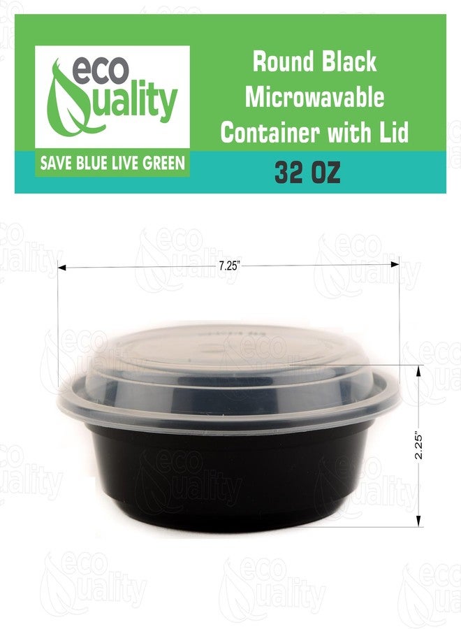 EcoQuality 32oz - 10 Count - Round Microwavable Plastic Meal Prep Containers with Lids - Food Storage Container - Certified BPA-Free, Stackable, Reusable Microwave, Dishwasher, Freezer Safe, Disposable (Black) - Image 3