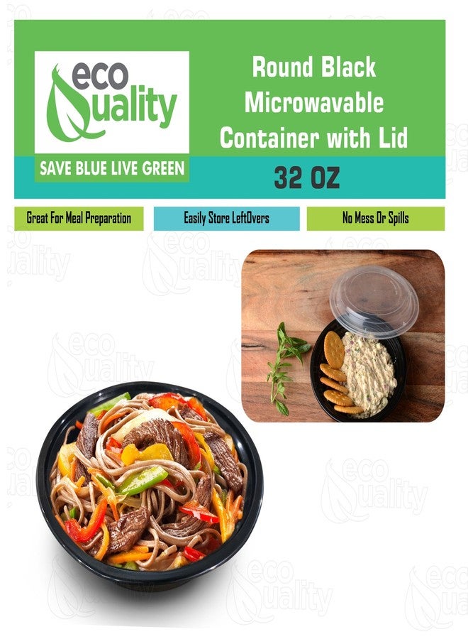 EcoQuality 32oz - 10 Count - Round Microwavable Plastic Meal Prep Containers with Lids - Food Storage Container - Certified BPA-Free, Stackable, Reusable Microwave, Dishwasher, Freezer Safe, Disposable (Black) - Image 5