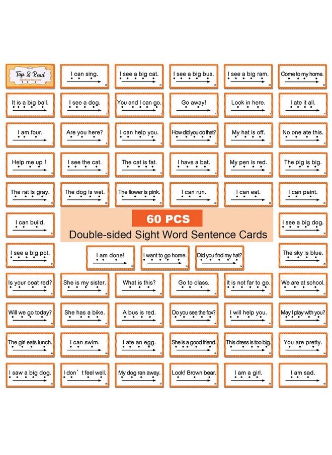 Junkin - 60 Pcs Sight Word Sentence Cards Kindergarten Flash Cards Preschool Kids Educational Word Flashcards For Early Childhood Education Sight Word Games Frequency Sight Word Sentences - Image 1
