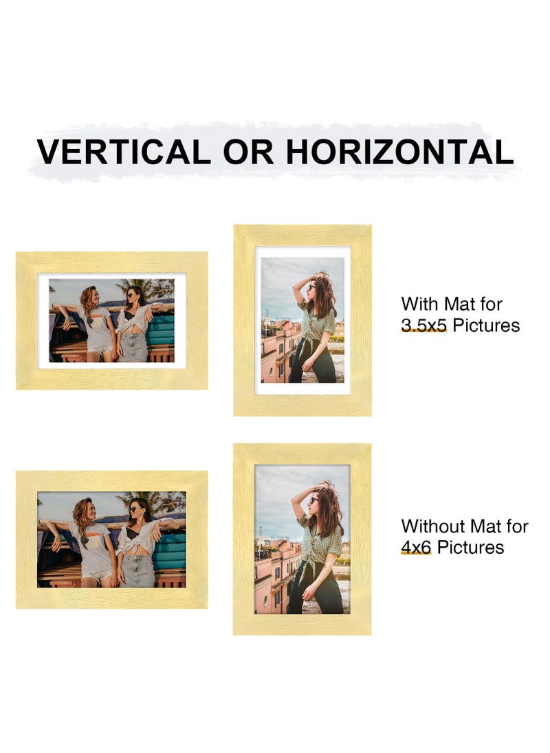 Vittanly 4x6 Gold Picture Frames Set of 9  Display 3.5x5 Pictures with Mat or 4x6 without Mat  Collage Frames for Wall or Tabletop  Perfect for Home D?cor (Gold  4x6)