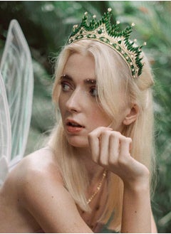 Micro Touch Tiaras and Crowns for Women, Wedding Tiara for Bride, Rhinestone Queen Crown, Crystal Costume Hair Accessories for Birthday Prom Quinceanera Celebration,Green  - Image 3
