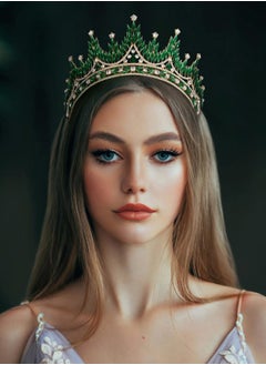 Micro Touch Tiaras and Crowns for Women, Wedding Tiara for Bride, Rhinestone Queen Crown, Crystal Costume Hair Accessories for Birthday Prom Quinceanera Celebration,Green  - Image 2