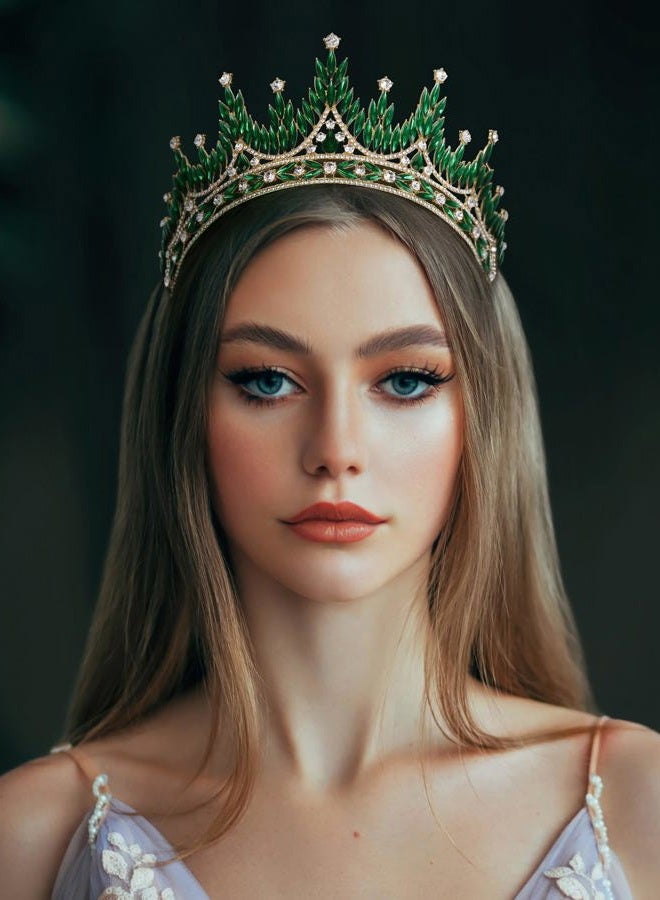 Micro Touch Tiaras and Crowns for Women, Wedding Tiara for Bride, Rhinestone Queen Crown, Crystal Costume Hair Accessories for Birthday Prom Quinceanera Celebration,Green - Image 2