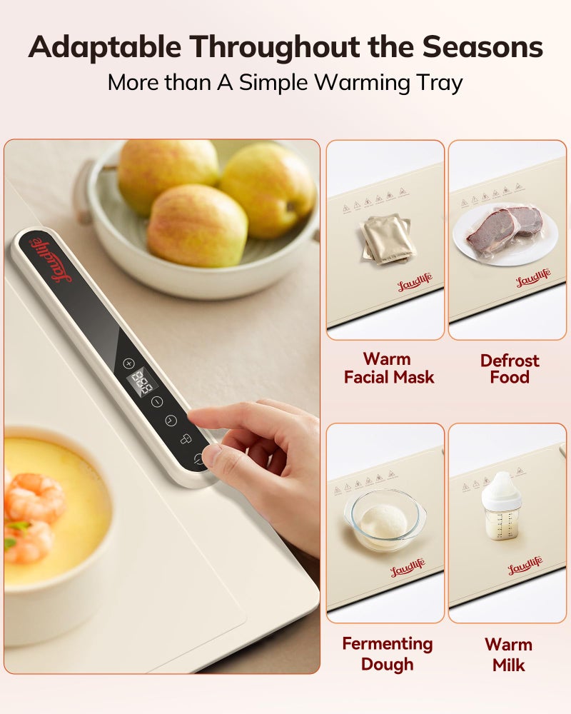 LAUDLIFE Electric Warming Tray with 7 Adjustable Temperature, Laudlife Foldable Food Warmer for Parties with Child Lock, Fast Heating Plate for Buffet, Family Gathering, Sabbath, Holiday, Countertop, Beige - Image 5