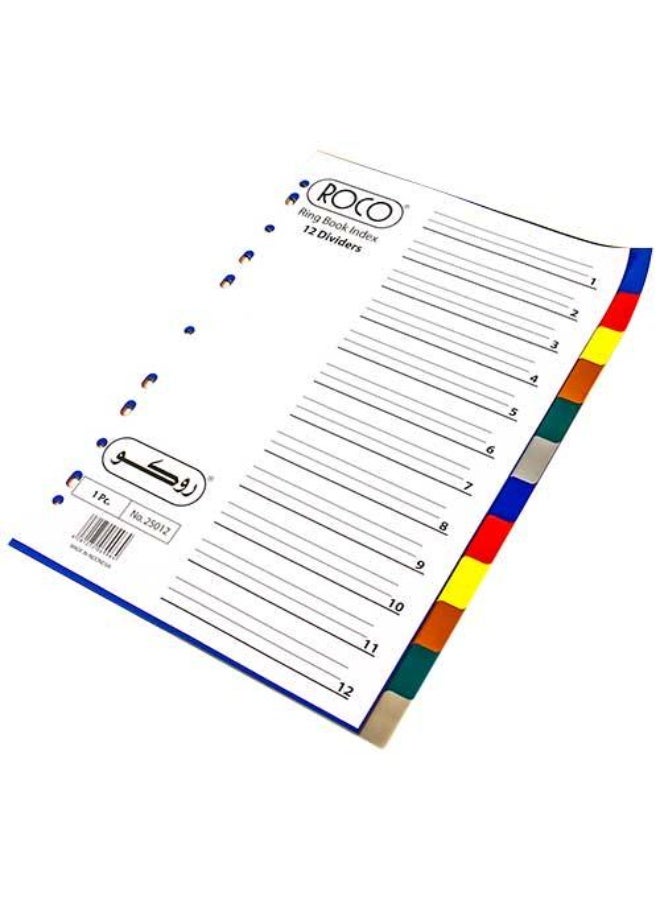 Index Divider A4 1/12 Tab Cut Blank Tab Type Assorted Tab Color Plastic