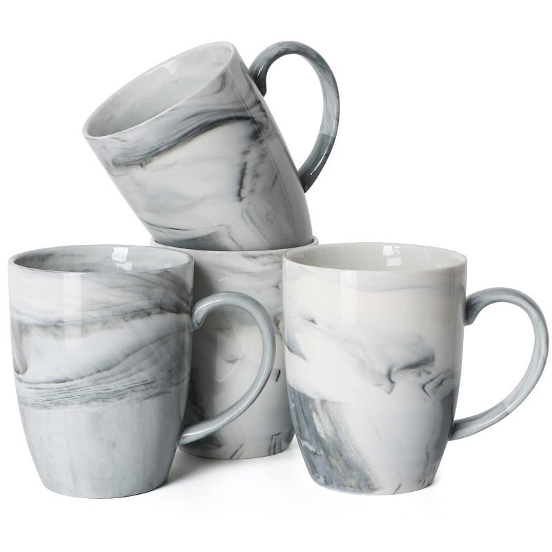 Smilatte 14 OZ Marble Coffee Mugs M067 Novelty Marble Ceramic Cup for Home and Office Microwave Dishwasher Safe Set of 4 Gray