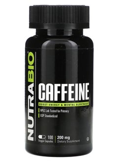 NutraBio Caffeine 200 mg 100 Veggie Capsules 