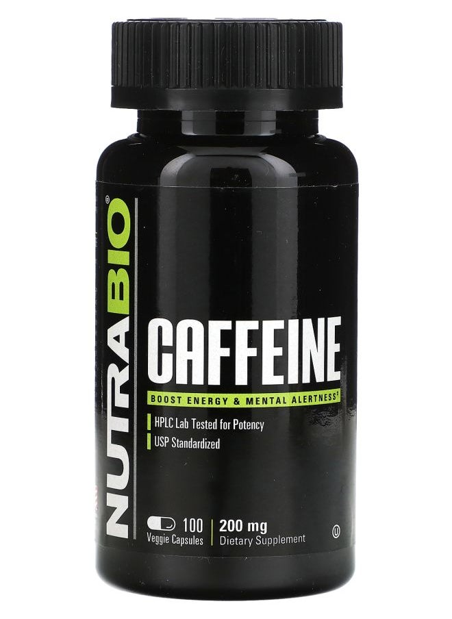 NutraBio Caffeine 200 mg 100 Veggie Capsules 