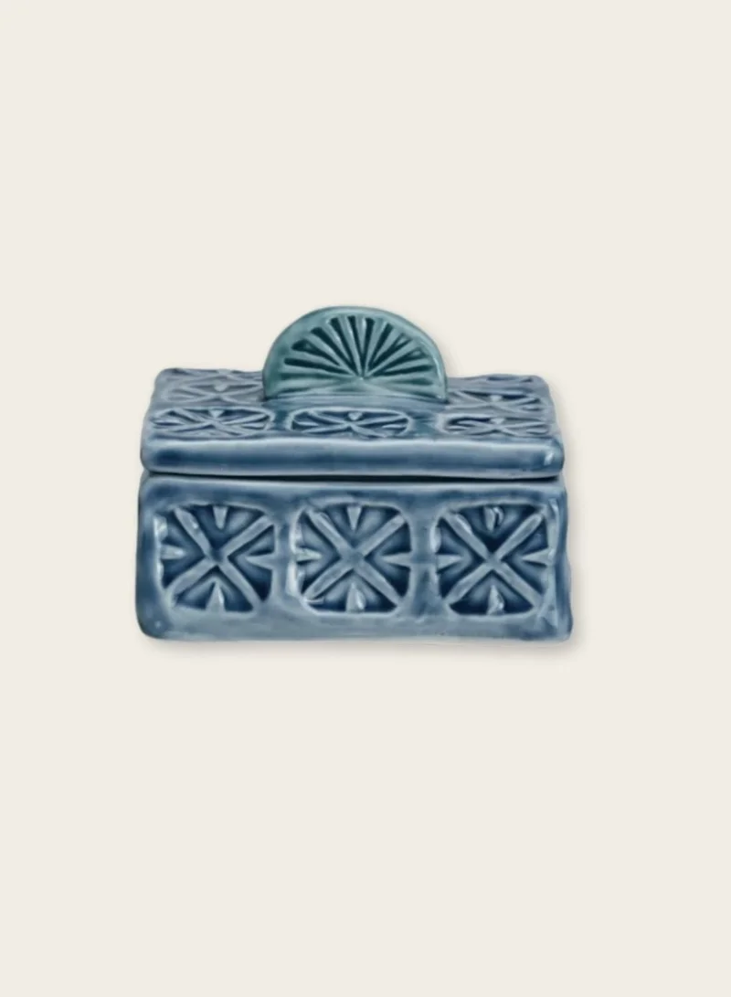 The Saffron Souk Stoneware Salt Cellar w Lid,  Dark Blue