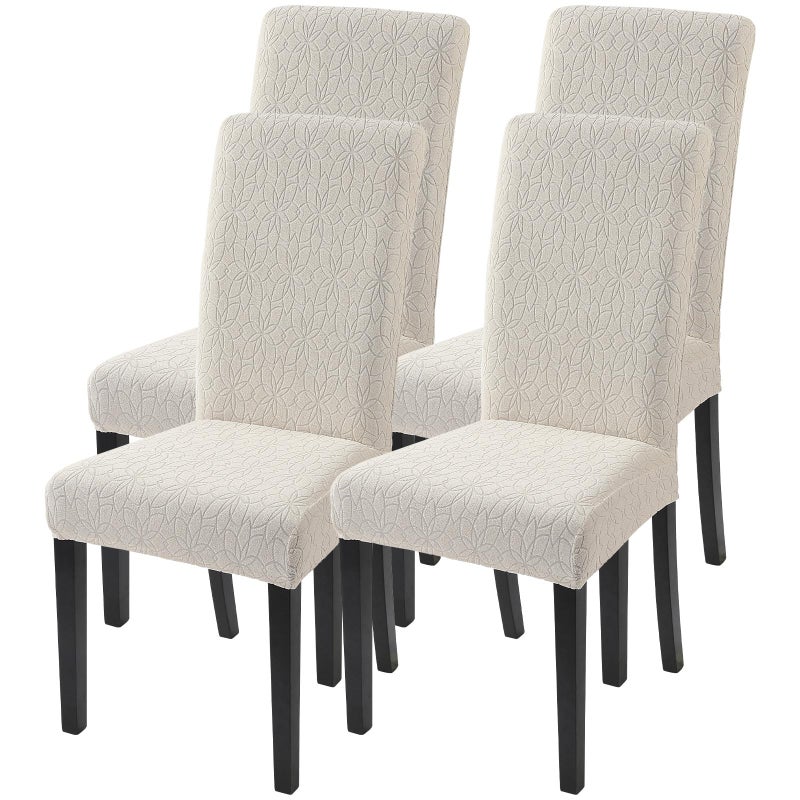 SearchI Jacquard Dining Room Chair Covers Set of 4 Stretch Kitchen Chair Covers Washable Parsons Chair Slipcover Removable Dining Chair Protectors for HotelCeremonyBeige Floral Texture - Image 2