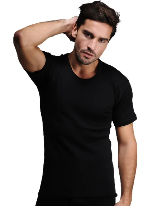 Hasyün Black Color Short Sleeve Wool Undershirt
