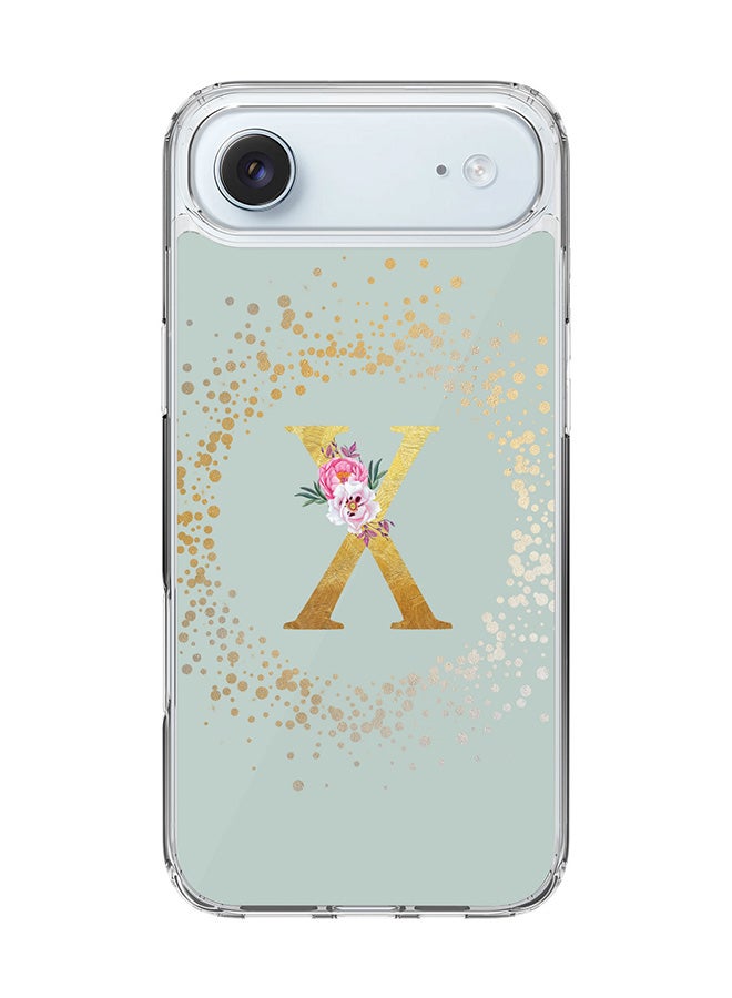 Stylizedd Classic Clear MagSafe Case for iPhone 17 Air , Hybrid Soft Case Flexible Edges Anti Drop TPU PC Gel Thin Transparent Cover [ Designed for iPhone 17 Air ] - Custom Monogram Initial Letter Floral Pattern Alphabet - X  (Light Grey )