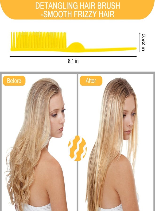 SIMPOR 3 Row Hair Comb for Natural Detangling Curly, Hair Styling Brush, Nylon Bristle Unbraider Teasing Rat Tail Comb for Women Men Yellow - Image 3