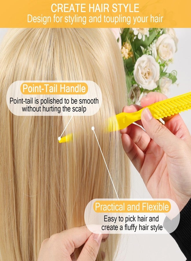 SIMPOR 3 Row Hair Comb for Natural Detangling Curly, Hair Styling Brush, Nylon Bristle Unbraider Teasing Rat Tail Comb for Women Men Yellow - Image 5