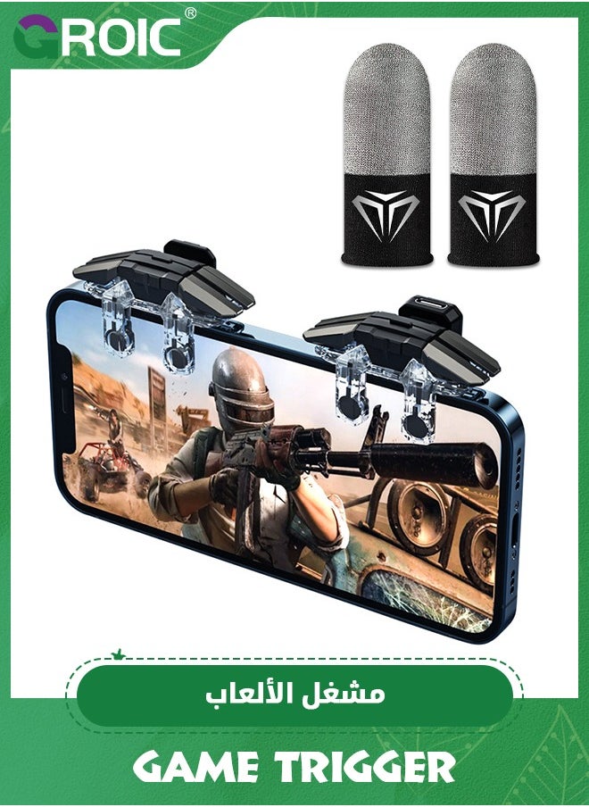 GROIC - Improved Conductive Mobile Game Trigger Clip Design, Combo 2in1 with Silver Fiber Thumb Gloves, 6 Finger Shoot for All Phone, for PUBG/Fortnite/COD - Image 1