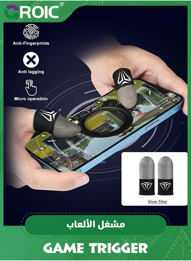 GROIC - Improved Conductive Mobile Game Trigger Clip Design, Combo 2in1 with Silver Fiber Thumb Gloves, 6 Finger Shoot for All Phone, for PUBG/Fortnite/COD - Image 1