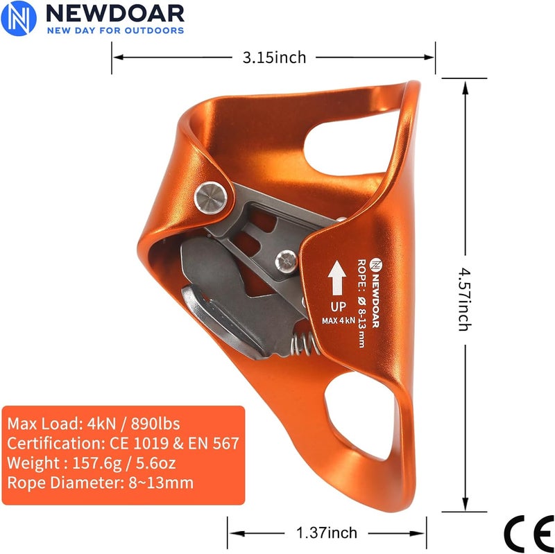 Newdoar Rock Climbing Chest Ascender Abdominal for Vertical Rope Climbing CE Certified Rope Clamp for 8~13MM Rope - Image 2