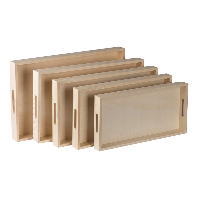 Hammont Wood Serving Tray Set with Handles - 5-Piece Nested Breakfast Trays for Food, Party Buffet, Organizing, and Montessori - Versatile Wooden Trays for Serving, Catering, and Bathroom Use - Image 1