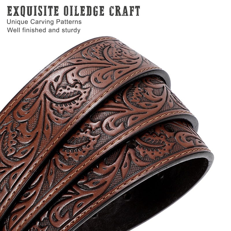 SANSTHS Cowboy Belts for Men Women Western Buckle Belt Cowboy Cowgirl Embossed Leather Belt for Jeans Christmas Gifts Belt - Image 4