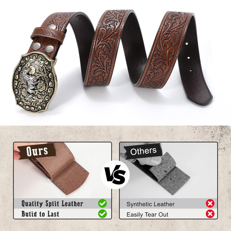 SANSTHS Cowboy Belts for Men Women Western Buckle Belt Cowboy Cowgirl Embossed Leather Belt for Jeans Christmas Gifts Belt - Image 5