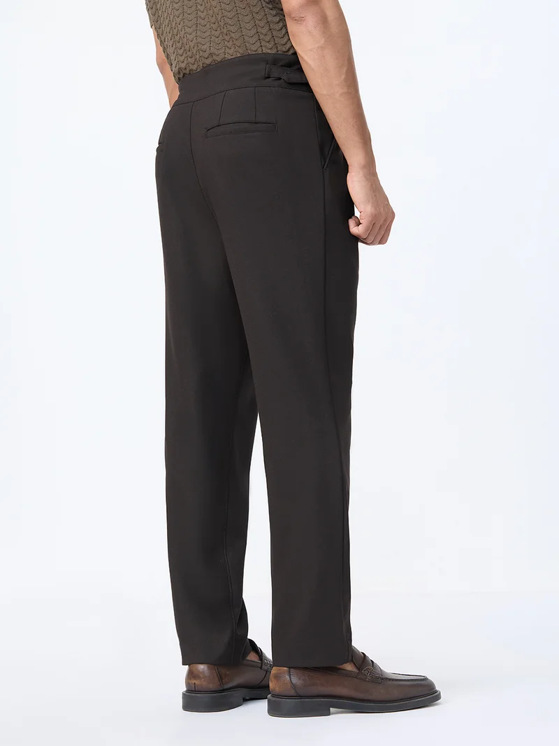 The Souled Store  The Souled Store: Gurkha Pants Men and Boys Hickory Brown Solid Poly-Viscose Blend Straight Fit Adjustable Waist Wrinkle Resistant Trousers  | Best Price UAE