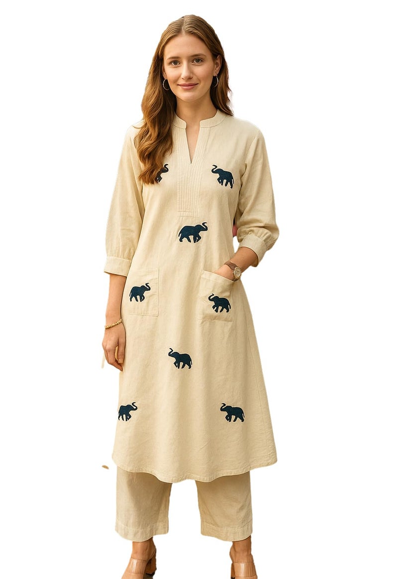 Yashika Women's Printed Viscose Rayon Straight Kurta and Pant Set | Kurta Set | Ethnic Set_AZ-YS-KS2207 WHITE BLACK-CG1-XL - Image 1