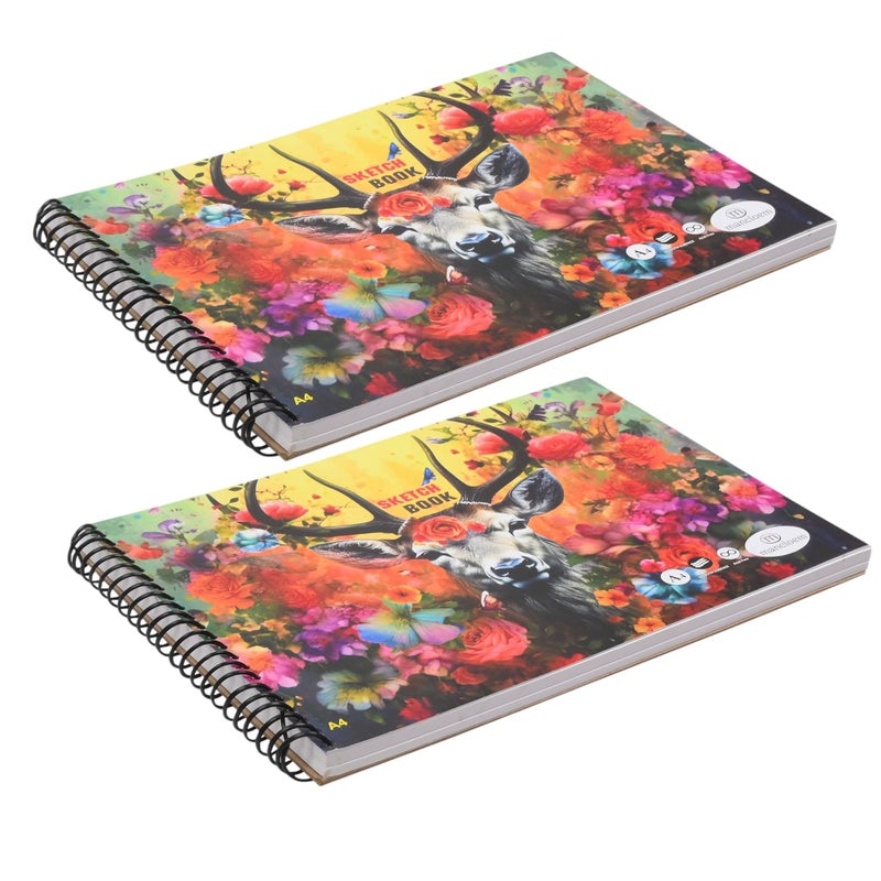 Mancloem Mancloem Paper Spiral Sketchbook Set A4 140 GSM, 50 Sheets | Spiral Bound Sketchpad for Artists, Drawing, Sketching, Painting, and Colouring | Ideal for Pencils, Inks, Markers, Watercolor (Pack of 2) - Image 2